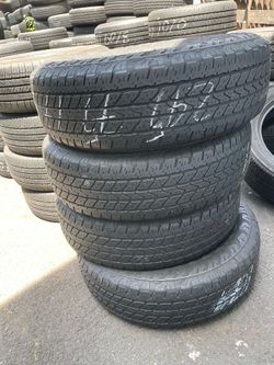 245/75/17 Bridgestone 245/75R17 set of 4 matching used tires in great condition 300$ for 4 tires plus tax. Mount available but not included. Wheel ali
