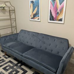 Blue Velvet Tufted Futon