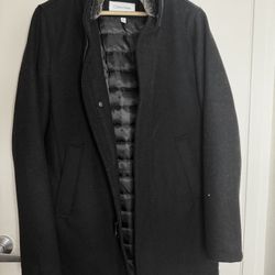 Calvin Klein Urban Walker Coat with Detachable Faux Rabbit Fur at Interior Collar Unisex