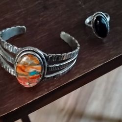 Spiny Oyster Southwestern Cuff & 9.5  Onyx Ring