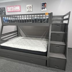 Twin/ Full Bunk Bed With Storage 