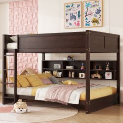 Nyla Queen Over Queen Wood Bunk Bed with Built-in Storage Cabinets