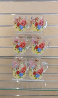 6pc _ Glass Cup set  ( NEW ) Coffee / Tea, Etc.... blue / red / yellow