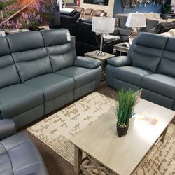 LEATHER PWR RECLINING SOFA AND LOVESEAT SET 