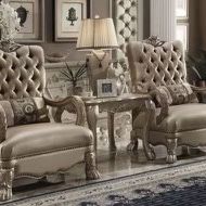 Brand New Antique Style Extra Large Tufted Accent Chair Victorian Bone And Gold Color Velvet 