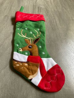 Christmas Stocking with Reindeer Embroidery