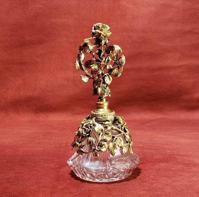 Vintage Matson Ornate Gold Gilt Ormolu Perfume Bottle with Glass Dauber