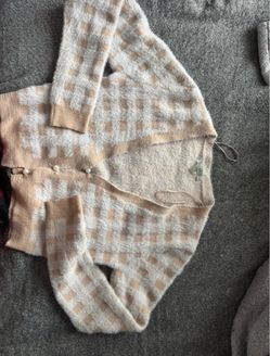 Fuzzy Tan and Pink cardigan size s