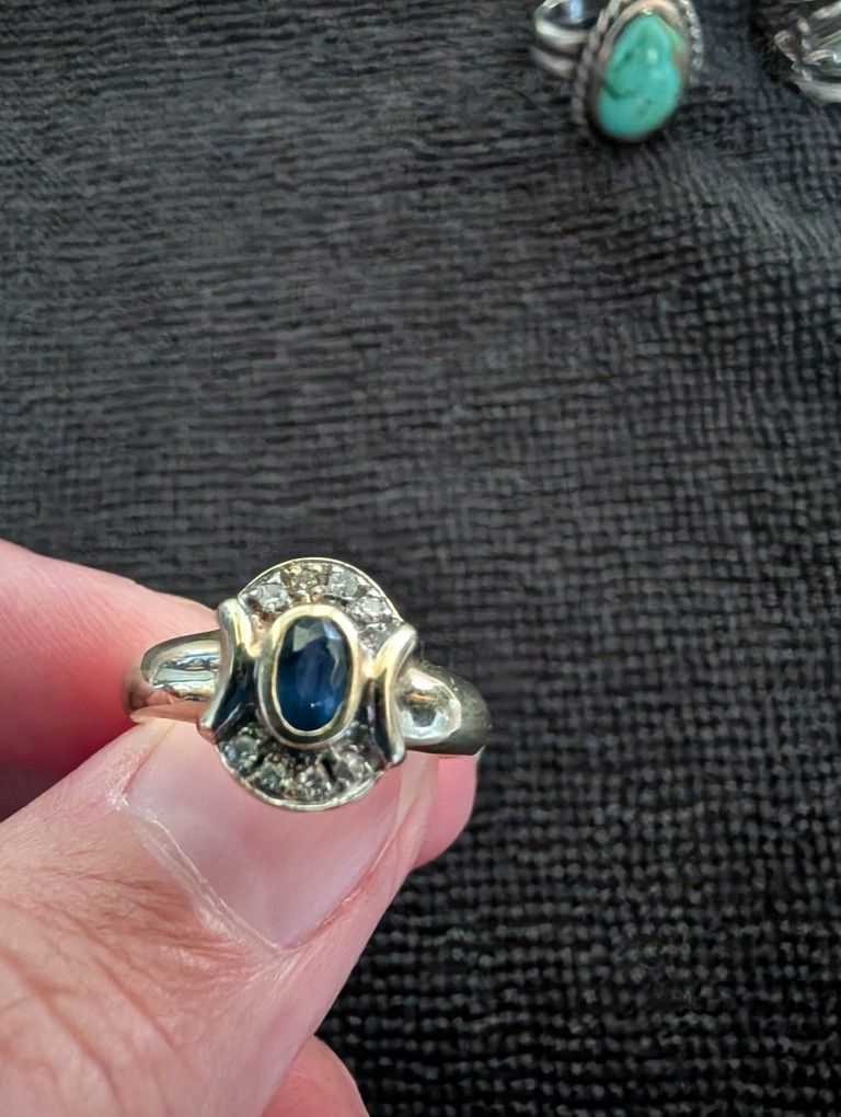 14k Geniune Sapphire, Diamond Ring