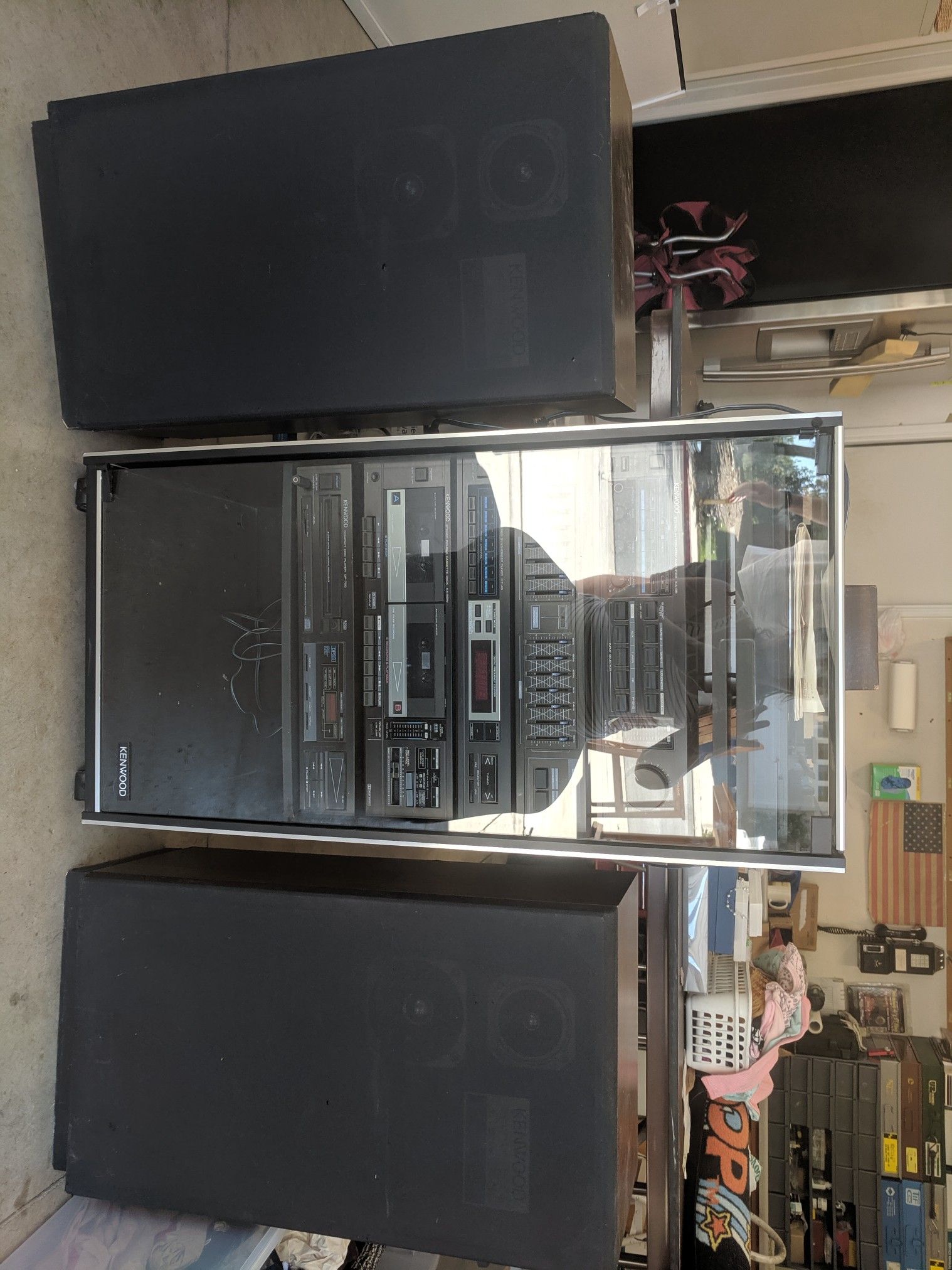 1989 Kenwood 6 component stereo system in cabinet with speakers