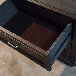 Rustic Espresso Slat Wood Magnussen Nightstand Electric Outlets