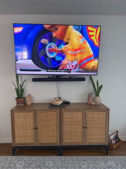 Wood and Rattan Media Console Cabinet (sold as set)