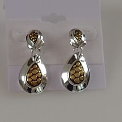 Premier Designs "Tailored" Two-tone Silver Gold Post Earrings.