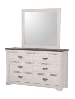 6 Drawer Dresser with Mirror White and Gray