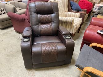 ASHLEY  Composer Brown Leather Electric LED Recliner