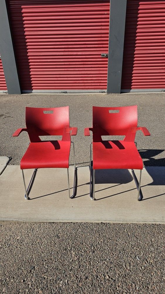 Red Office Waiting Room Chairs 2 Chairs Used 