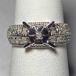 .925 Sterling Silver .53ctw Genuine White Diamond Ring Size 7