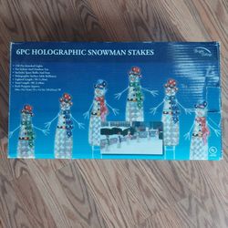 6 Piece Holographic Snowman Stakes Yard Decorations 