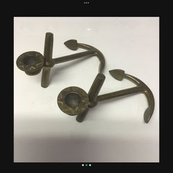 Vintage Brass Anchor Candle Holders - Set Of 2