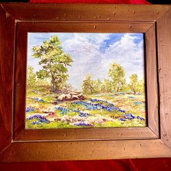 Old original signed oil painting Lanscape by N. Edwards L14.5/10xH12.5/8 inch Lbs 1.6 Wood framed in good vintage condition  Item#283 Lbs 1.6