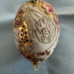 Vntg Metallic Egg Ornament Enamel