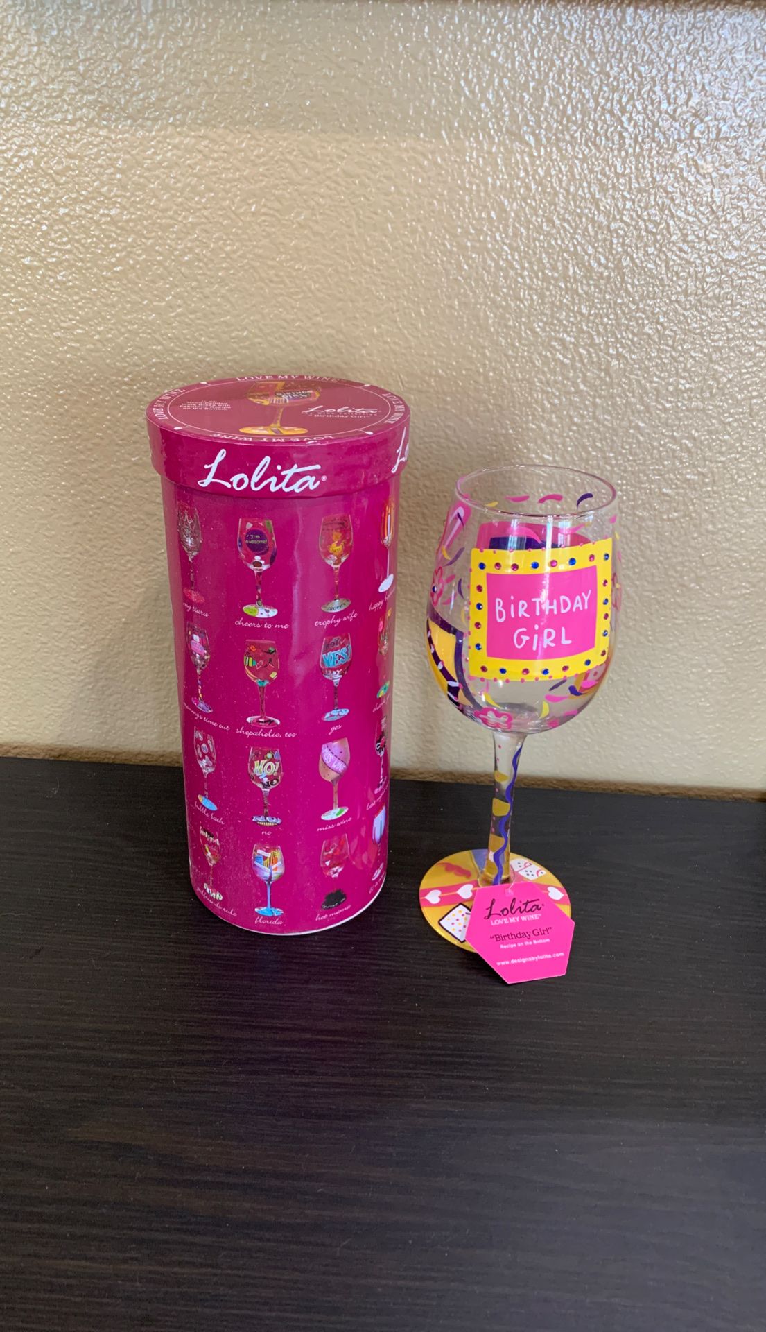 NEW! GREAT GIFT 🎁 LOLITA LOVE MY WINE “BIRTHDAY GIRL” 🎂 COLLECTIBLE WINE GLASS WITH RECIPE