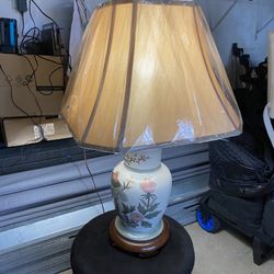 Chinese Celadon Table Lamps Lotus Flowers Chinoiserie Asian