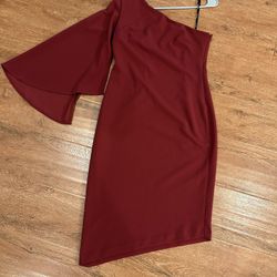 One Shoulder Burgundy Dress