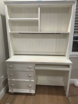 White wooden desk with hutch