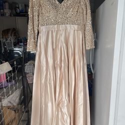 Fanciest V Neck Long Sleeve Prom Dresses with Slit Sequin Satin Formal Evening Gowns Size 14