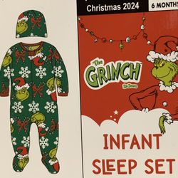 New The Grinch size 6 month super soft fleece Christmas pajama sleeper and cap  