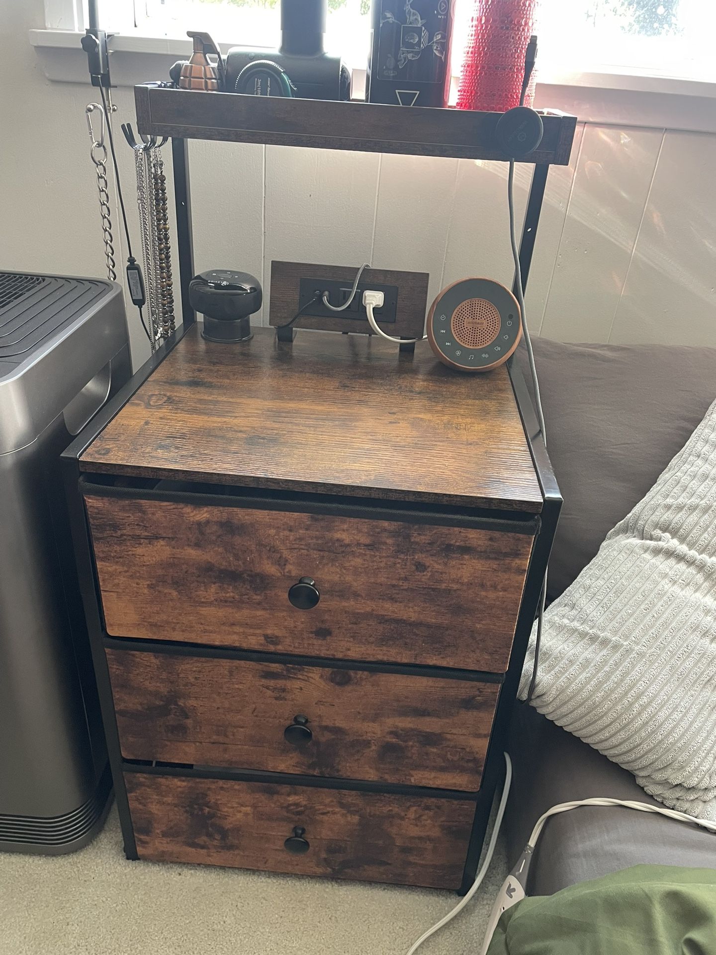 Rustic Wood & Metal Nightstand with Storage Drawers