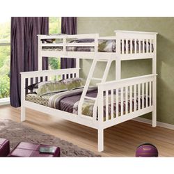 Gorgeous New Donko Solid Wood White Twin over Full Bunk Bed