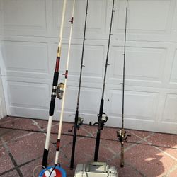 Fishing Poles, Aerated bait bucket, Tackle Box