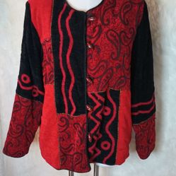 Allure black and red button front gold trim jacket size M Cardigans 