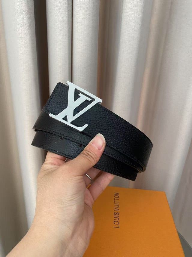 Men's black classic smooth buckle leather belt
