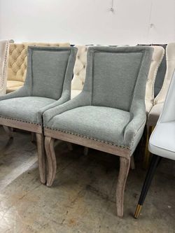 Aukfa Set of 2 Dining Chairs - Upholstered Dining Room Side Chair with Stud Edge
