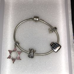 SOUFEEL 7" STERLING SILVER 925 CHARM BRACELET BARREL CLASP w/ 4 Silver Charms !!