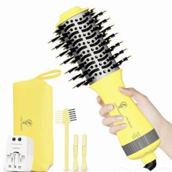 Auto Dual Voltage Hair Dryer Brush with European Travel Plug, Compact 2 Inch Oval Barrel One Step Hair Dryer & Styler Volumizer, Europe Travel Essenti