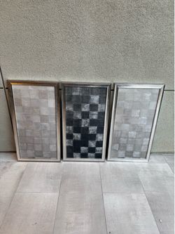 Set of 3 Framed Abstract Grid Wall Art