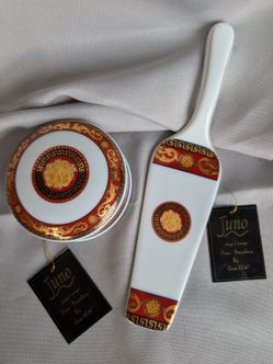 Juno by T. Limoges Porcelain Cake Server & Trinket Box Set – Medusa Design, Brand New