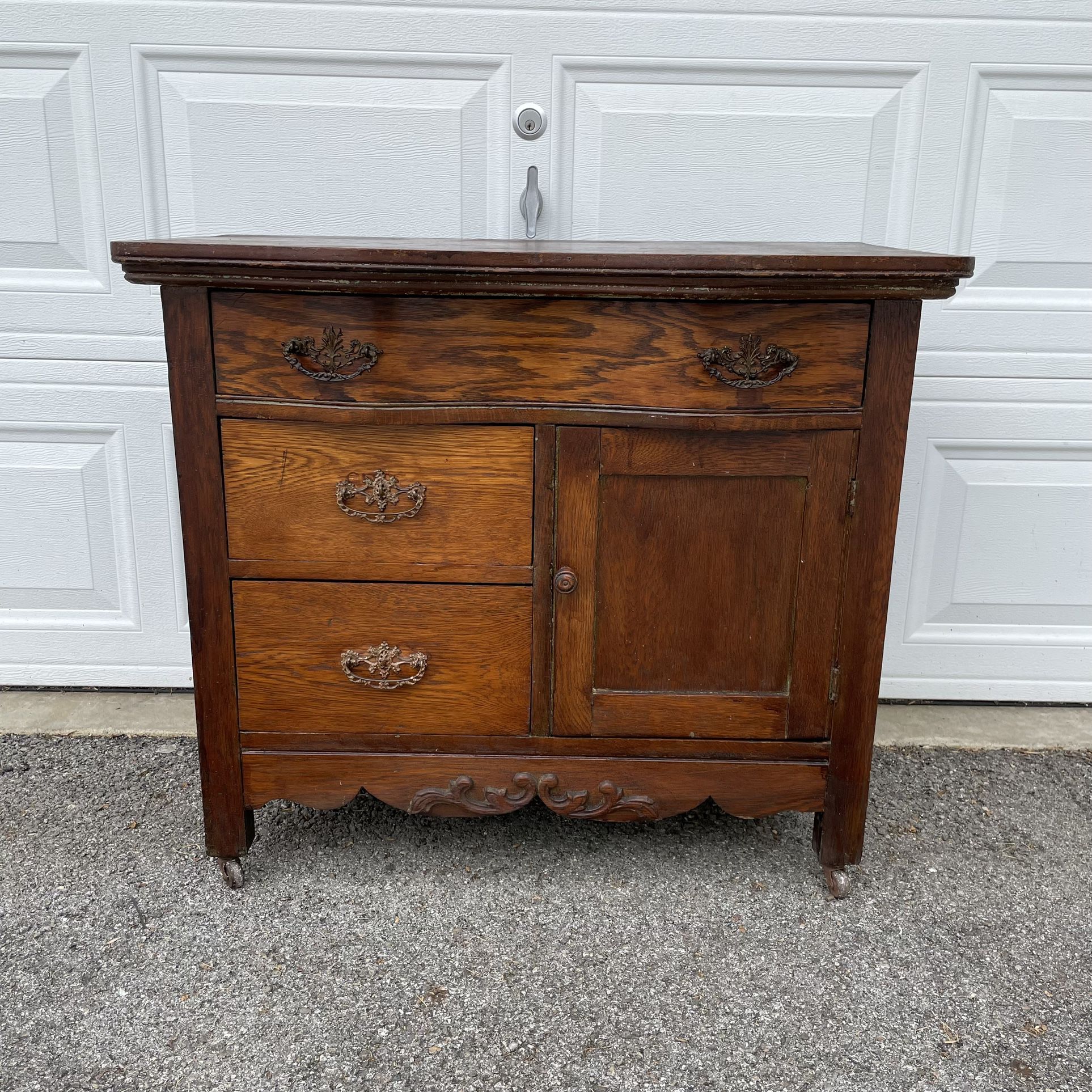 Antique Quarter Sawn Oak Wash Stand Dry Sink Vanity Cabinet 