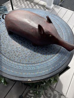 Vintage Folk Art Hand Carved Wooden Pig Solid Wood Figurine Sculpture Pier 1