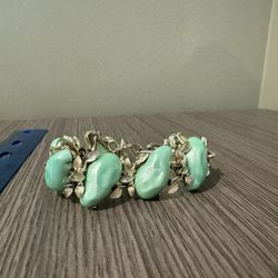 Charming Vintage Turquoise Bracelet with Floral Accents