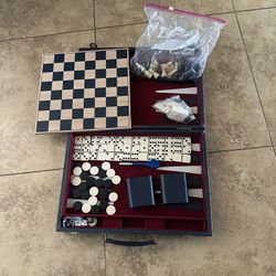 Vintage Backgammon Briefcase multiple Game Set 16"