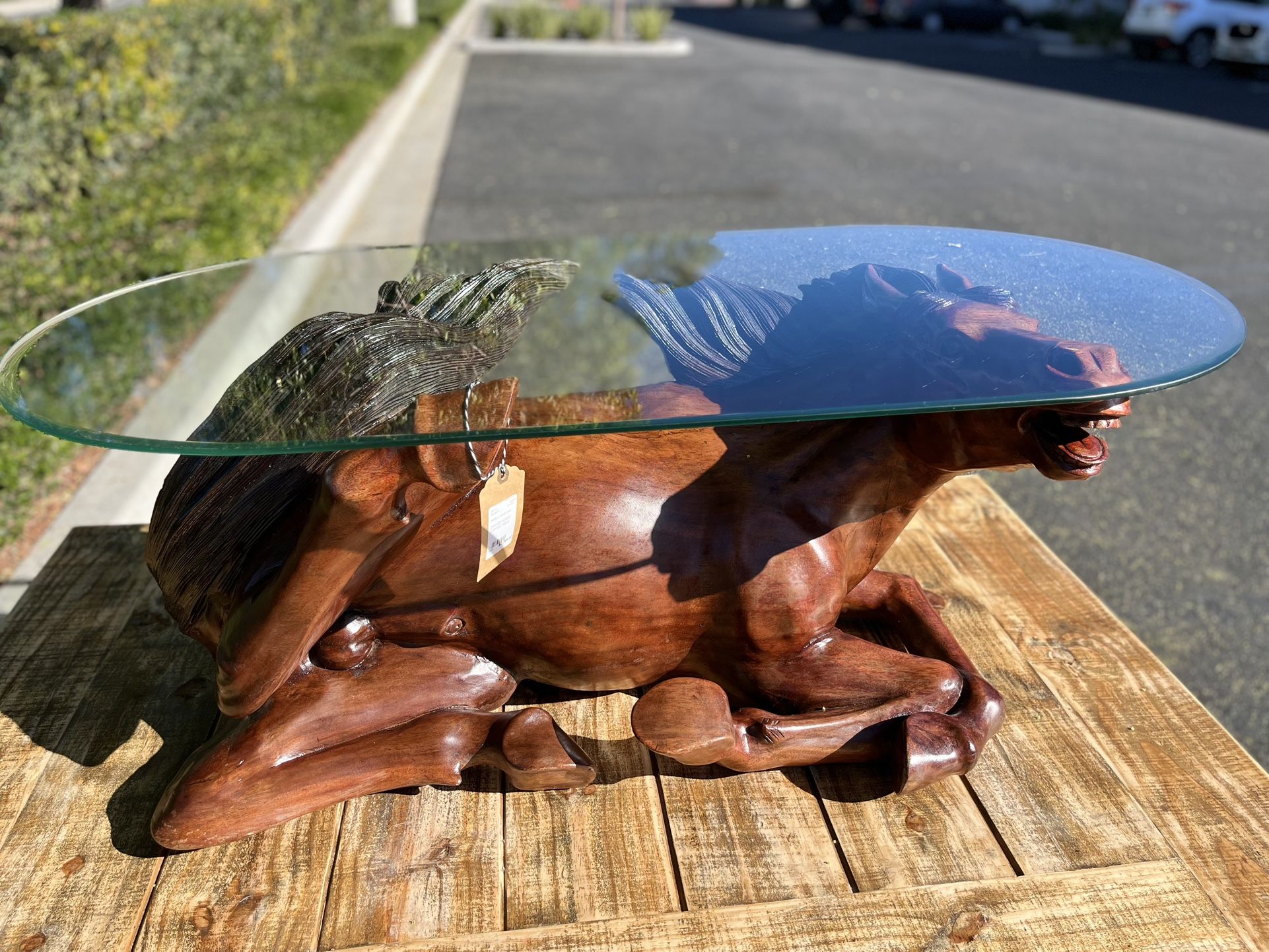 Hand Carved Wooden Horse Sculpture 