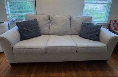 3-Seat Light Gray Fabric Sofa free