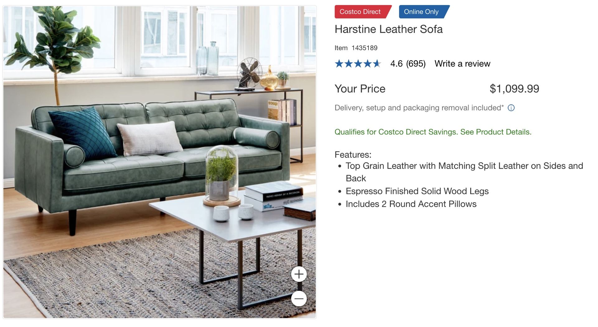Green Leather 3 Seater Sofa