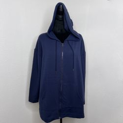 Halston Studio Women's Blue Zip Front Hoodie Sweater Jacket Size M