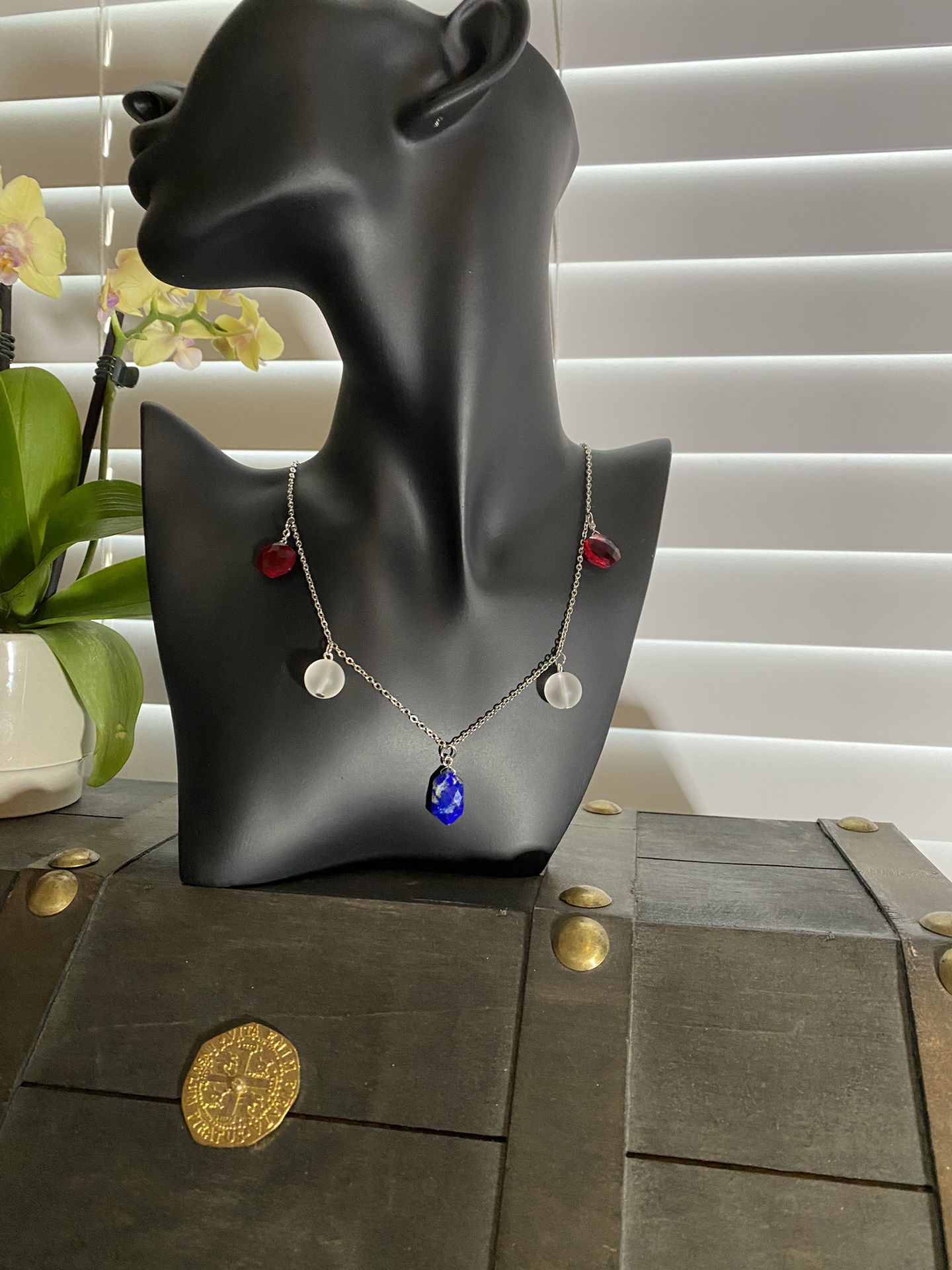 Patriotic Gemstone Charm Necklace 